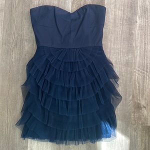 BCBGMAXAZRIA Navy Tulle ruffle strapless dress size 4.  Gently worn